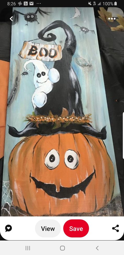 Fall Halloween Mantel Decor, Fall Porch Leaners, Halloween Canvas Paintings, Fall Pumpkin Crafts, Fall Canvas Painting, Halloween Wood Crafts, Easy Acrylic Painting, Halloween Crafts Decorations, Holiday Painting