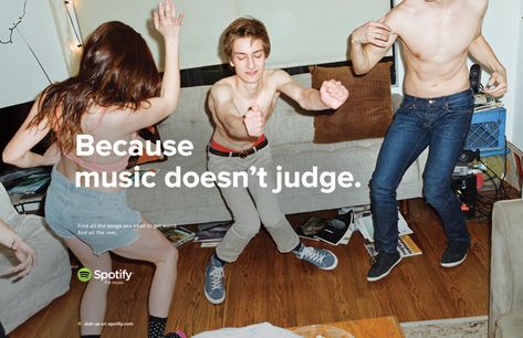 Spotify - Because music doesn't judge Spotify Advertising, Copy Ads, Ad Of The World, Publicidad Creativa, Great Ads, Street Marketing, Tv Ads, Pinterest Ads, Video Services