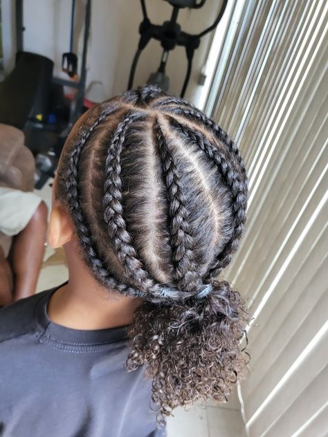 Girl Braids. Natural Curls.  Painless braids with clean parts Braided Hairstyles For Teens Natural, Cornrow Styles For Black Women Natural, Scalp Braids Natural Hair, 4b Natural Hairstyles Protective Styles, Natural Hair Two Braids, Braided To The Scalp Hairstyles, Braided Hairstyles Designs, Black People Hairstyles Natural Hair, Styles For Medium Length Natural Hair