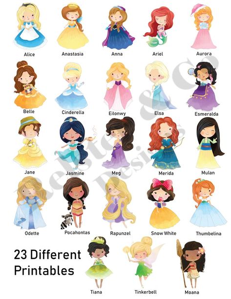 Princess Prints Nursery Prints Wall Decor Bedroom Art Set | Etsy Disney Princess List, Disney Princess Names, Disney Names, The Disney Princesses, Disney Prince, Prince Images, Karakter Disney, Princess Pictures, Disney Princess Pictures