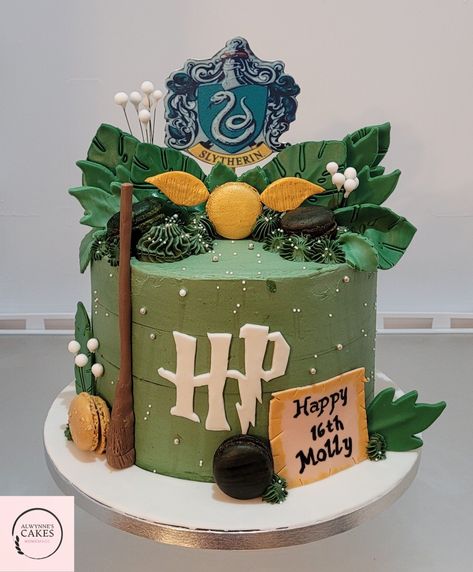 Harry Potter Birthday Slytherin, Slytherin Cake Ideas, Simple Slytherin Cake, Harry Potter Cake Ideas Slytherin, Slytherin Birthday Cake, 18th Birthday Cake Harry Potter, Slytherin Cake, Pastel Harry Potter, Harry Potter’s Birthday Cake