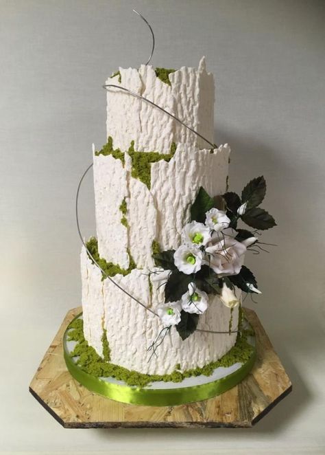 Rustic by Oksana Kliuiko Chocolate Wedding Cake Ideas, Texture Wedding Cake, Wedding Rustic Cake, Moss Cake, Texture Wedding, Baby Boy Birthday Cake, Beauty Cakes, Fantasy Cake, Chocolate Wedding