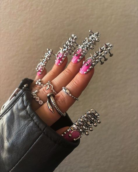 Nail Piercing, Punk Nails, Gothic Nails, Goth Nails, Exotic Nails, Bling Acrylic Nails, Square Acrylic Nails, Best Acrylic Nails, Long Acrylic Nails