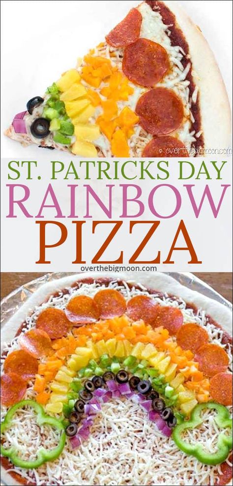 Rainbow Party Food Main Dish, St Patrick’s Day Food Activities For Kids, St Patrick's Day Dinner Ideas, St Patricks Day Dinner For Kids, St Pattys Dinner, St Patricks Day Dinner, Rainbow Dinner, Rainbow Pizza, Green Pizza