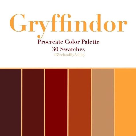 Harry Potter Procreate, Color Palette Fall, Gryffindor Harry Potter, Harry Potter 3, Harry Potter Colors, Autumn Color Palette, Procreate Color Palette, Color Schemes Colour Palettes, Fall Color Palette