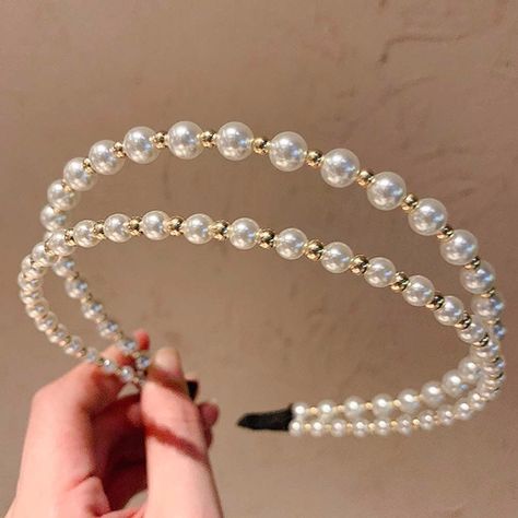 ProfessionalMinimalism Cute Lovely Hair Accessories White Pearl Golden Bead Headwear Women Head Band Head Hoop Korean Style Pearl Headband Pearl Hair Band, Pearl Headband, Pearl Hair, Head Band, White Pearl, Hair Band, Pearl White, Korean Fashion, Hair Accessories