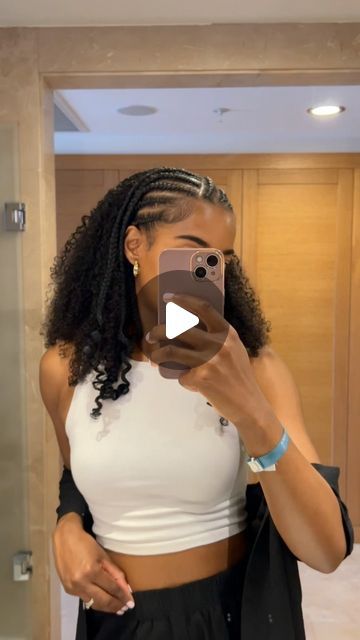 DSYB Hair✨ on Instagram: "Holiday Hairstyle | Quick & Easy 🌞✨😎

 #holidayhair #braids #hairideas #braids #cornrows #braidhairstyles #stitchbraids #halfwig #halfwigs #summerlook #fyp #viral" Simple Braids For Vacation, Half Braided Natural Hair, Hair Braids For Short Hair Easy, Easy Braids For Beginners Black, Half Up Half Down Braid Out Natural Hair, Quick Easy Braids For Short Hair, Half Cornrows Half Curly Weave Short, Cornrows Braids On Natural Hair, Quick Black Girls Hairstyles Braids