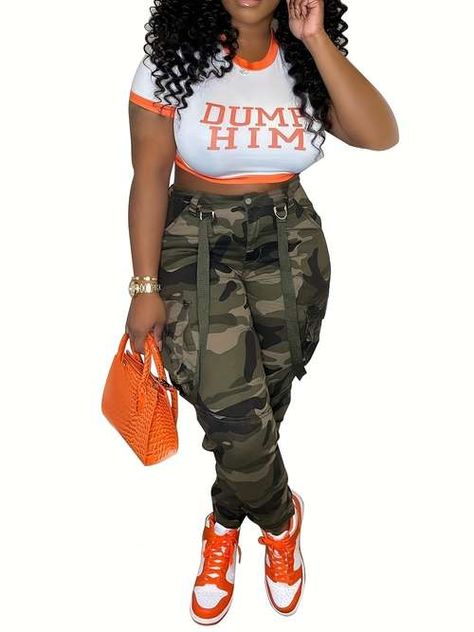 Army Fatigue Pants Outfit, Beach Dresses Casual, Camouflage Cargo Pants, Casual Dresses Plus Size, Style Overalls, New Street Style, Camo Cargo Pants, Overalls Pants, Bridesmaid Dresses Plus Size