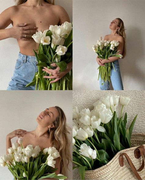 Flower Pic, Vogue Photography, Photography Ideas At Home, Vogue Photoshoot, Valentine Photo Shoot, Spring Portraits, Spring Photoshoot, Flower Photoshoot, Studio Photography Poses