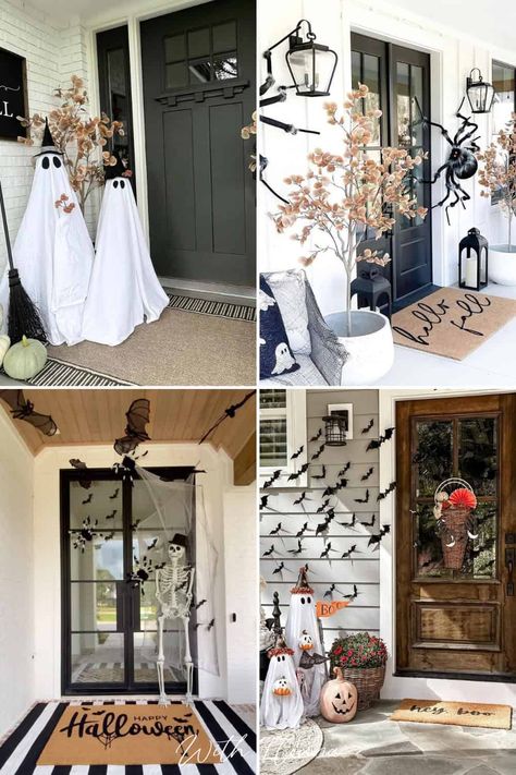 Are you on the hunt for spooky Halloween front porch décor? These Halloween front porch décor ideas are just for you to hunt your home. You’ll find everything from diy Halloween front porch decor, fall Halloween front porch decor, and more. Easy Halloween Front Porch, Fall Halloween Front Porch Decor, Halloween Porch Diy, Halloween Porches Ideas, Halloween Small Porch Decorations, Halloween Small Porch, Porch Decorating Halloween, Small Halloween Porch Ideas, Skeleton Front Porch