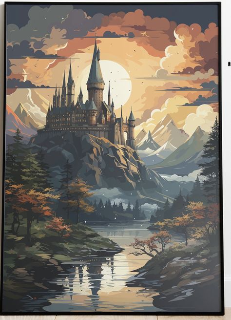 Hogwarts Aesthetic Drawing, Hogwarts Digital Art, Harry Potter Scenery Backgrounds, Harry Potter Digital Art, Harry Potter Scenes, Hogwarts Painting, Fantastic Beasts Book, Harry Potter Watercolor, Harry Potter Ornaments