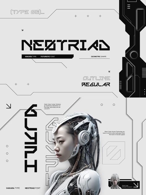 Neotriad - Free Futuristic Font Graphic Design Posters Futuristic, Futuristic Moodboard Inspiration, Free Futuristic Fonts, Tech Inspired Graphic Design, Scifi Design Graphic, Cyberpunk Magazine Layout, Futuristic Editorial Design, Sci Fi Website Design, Poster Design Futuristic