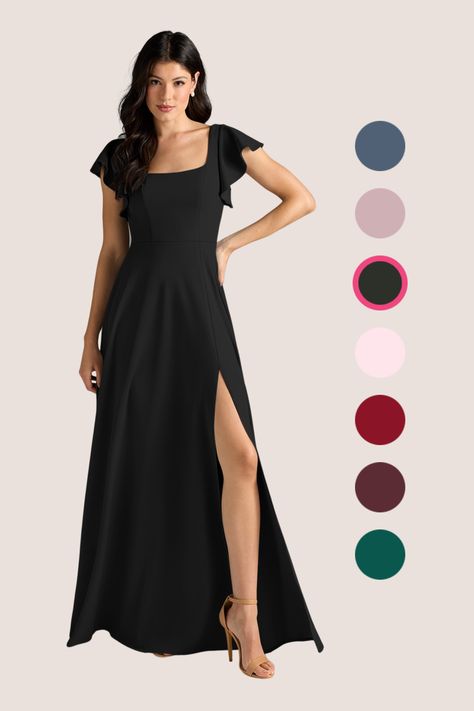 Black Sleeved Bridesmaid Dresses, Black Modest Bridesmaid Dresses, Square Neck Bridesmaid Dress Black, Black Bridesmaid Dresses Straight Neckline, Formal Black Floor-length Bridesmaid Dress, Black Floor-length Bridesmaid Dress, Black Bridesmaid Dress Mismatched, Black Bridesmaid Dress, Gorgeous Bridesmaid Dresses