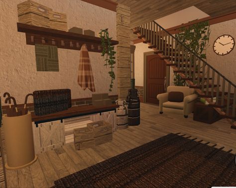 Bloxburg Modern Autumn House, Cottage Bedroom Bloxburg, Bloxburg Living Room Ideas Cottage Core, Bloxburg Cottage Bedroom, Cottagecore Living Room Bloxburg, Bloxburg Vintage House Layout, Bloxburg Animals, Bloxburg Cottage Layout, Bloxburg Cabin Ideas