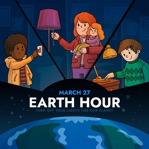 Hand-drawn earth hour illustration with ... | Free Vector #Freepik #freevector Earth Hour Day, Family Clipart, Earth Hour, Celebration Ideas, Startup Company, Green City, Male Hands, Paper Plane, Feelings And Emotions