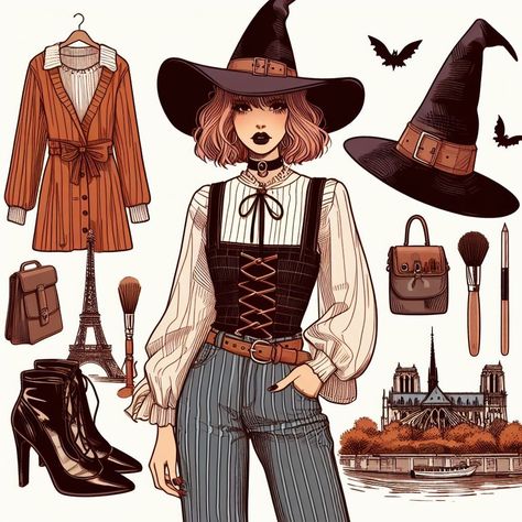 Urban Witch Outfit, Urban Witch Aesthetic, Witchy Outfits, Clothing Reference, Spooky Fall, Witch Design, Cool Pencil Drawings, Witch Outfit, Witch Aesthetic