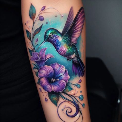 I will design your next watercolor tattoo Infinity Tattoo With Hummingbird, Humming Bird Shoulder Tattoos For Women, Hummingbird And Orchid Tattoo, Purple Hummingbird Tattoo, Humming Bird Tattoo For Women, Bird Arm Tattoo, Hummingbird Tattoos For Women, Tattoo Ideas Placement, Watercolor Hummingbird Tattoo