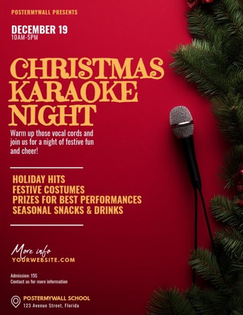 Red Christmas Karaoke Night Flyer (us Letter) | PosterMyWall Karaoke Night Flyer, Christmas Karaoke, Singing Contest, Night Concert, Karaoke Night, Linkedin Background Image, Kindle Book Cover, Concert Flyer, Party Flyers