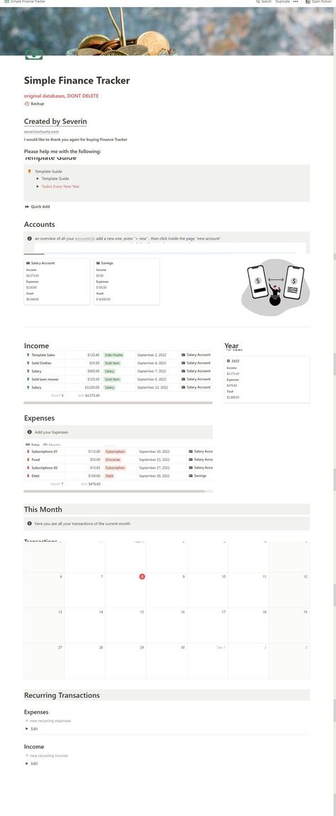 This Free notion template is the best way to track your finances, income and expenses. Manage multiple accounts with this Simple Finance Tracker with utter ease. This can be your new notion template idea and work well as a budget Planning template. Download for free now. Budget Planner Notion, Finance Tracker Notion, Financial Budget Planner, Personal Budget Planner, Budget Spreadsheet Template, Budget Template Free, Budget Expenses, Planner Writing, Financial Budget