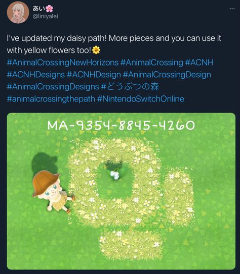 Acnh Yellow Path, Acnh Yellow, Flower Path, Acnh Design, Acnh Codes, Path Design, New Animal Crossing, Animal Crossing Qr, Inside Jokes