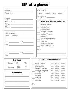 Iep Snapshot Template, Iep Goals For High School Students, Iep Snapshot Editable Free, Iep At A Glance, Iep Data Collection Organization, Iep At A Glance Free Editable, Special Education Accommodations, Iep Organization, Special Education Behavior