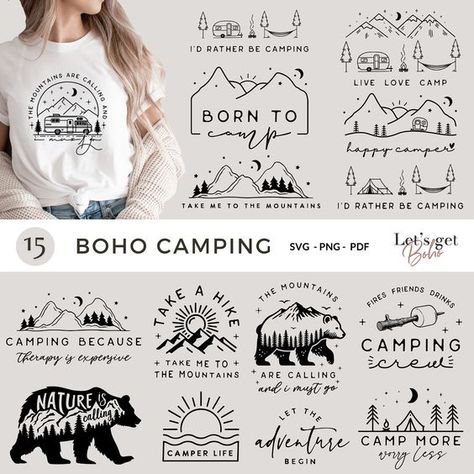 Camping Shirt Designs, Camping Shirt Ideas, Camping Tshirt Ideas, Sublimation Designs For Shirts, Boho Camping, Campfire Svg, Adventure Svg, Svg Sublimation, Svg Camping