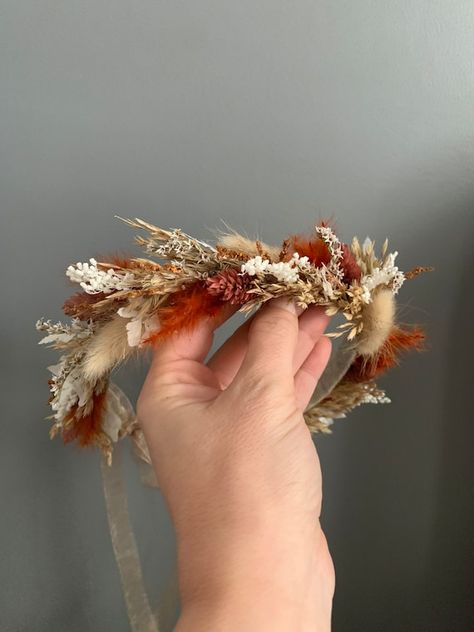 Dried Flower Hair Crown, Fall Bridal Flower Crown, Flower Girls Headband, Rustic Flower Crown, Boho Floral Crown Wedding, Boho Flower Girl Crown, Fall Wedding Crown, Halo Flower Crown, Bridal Floral Crown Boho