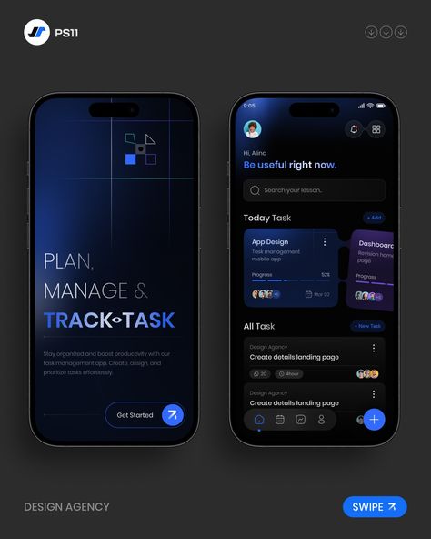 Dark App Design, App Ux Design Inspiration, App Ui设计, Task Management Ui, Ui App Design, Ui Ux Design App, Task Management App, Mobile App Ui Design, Web Application Design