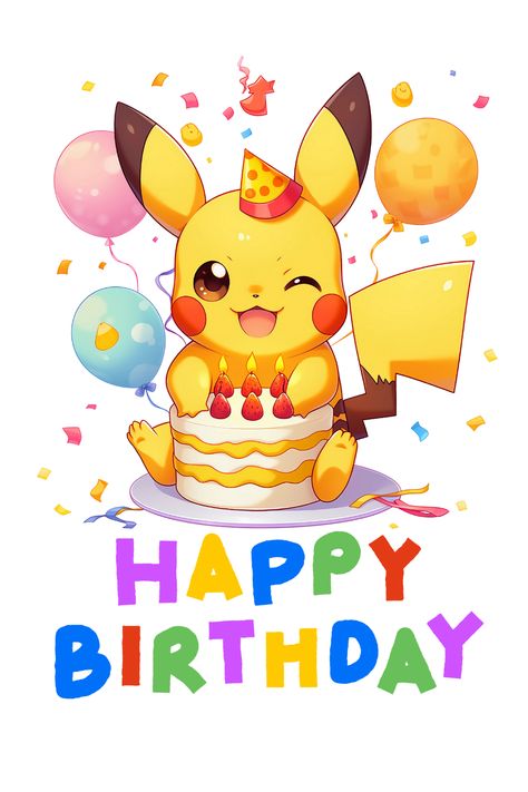 Pikachu Illustration, Happy Birthday Pokemon, Pokemon Birthday Invites, Birthday Pikachu, Happy Birthday Png, Happy Birthday Design, Birthday Png, Pokemon Birthday, Birthday Design