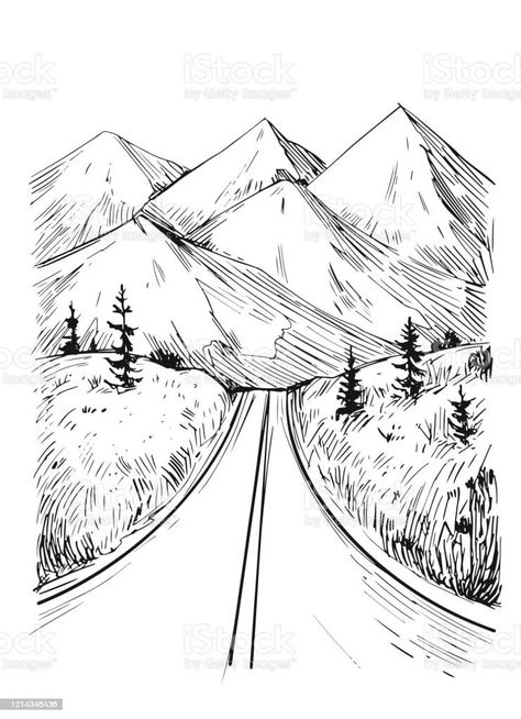 Firewood Drawing, Ridge Drawing Ideas, Road Tattoo Design, Roadtrip Drawing, Ridge Drawing, Highway Tattoo, Road Tattoo, Road Drawing, Becoming A Tattoo Artist