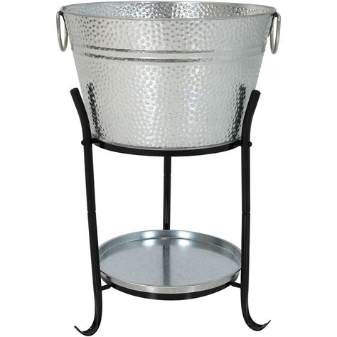 Sunnydaze Ice Bucket Drink Cooler with Stand and Tray Pebbled Galvanized Steel Holds Beer Wine Champagne and More * Continue to the product at the image link. (This is an affiliate link) #icebuckets Soda Juice, Bucket Cooler, Steel Bucket, Drink Cooler, Wine Ice Bucket, Beverage Tub, Iron Stand, Metal Bucket, Beverage Cooler