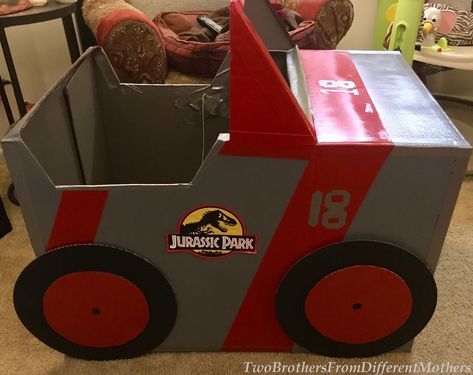 Cardboard Jeep, Jurassic Park Jeep, Rex Costume, Jurassic Park Party, T Rex Costume, Foam Props, Safari Jeep, Cardboard Car, Halloween This Year