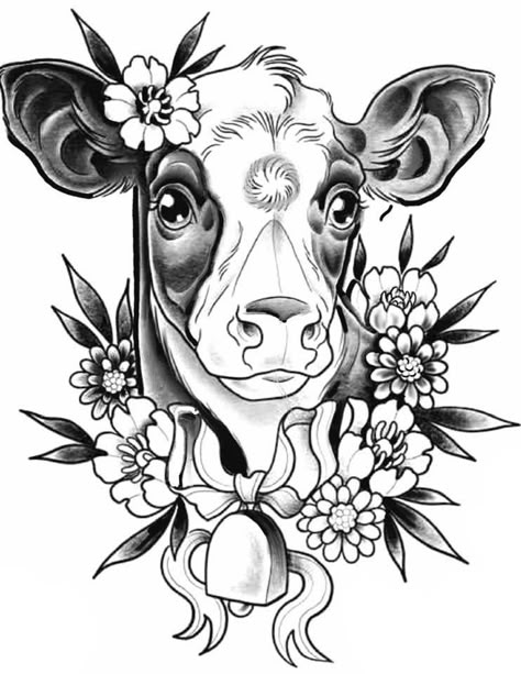 Cow Tattoo, Tier Tattoo, Cow Drawing, Kunst Tattoos, Vegan Tattoo, Tattoo Portfolio, Desenho Tattoo, Cow Art, Nature Tattoos