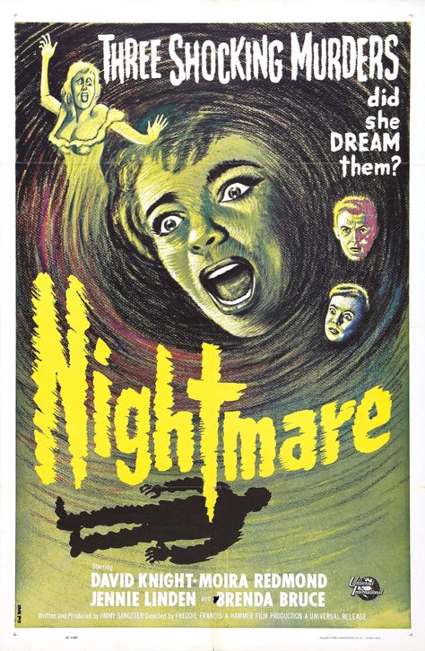 Nightmare, 1964 B Movie Posters, 70s Horror Poster, B Movie Posters Vintage Horror, Hammer Horror Poster, Hammer Horror Films Movie Posters, 50s Horror Movie Posters, 60s Horror Movie Poster, Italian Horror Movie Posters, 1960s Horror Movie Posters