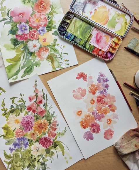 Watercolor Bookmarks, Watercolour Inspiration, Watercolor Projects, Watercolor Ideas, Watercolor Flower Art, Flower Background, Watercolor Art Lessons, My Desk, Watercolor Inspiration