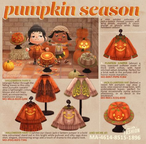 Halloween Pumpkin Aesthetic, Aesthetic Animal Crossing, Acnh Halloween Code, Halloween Acnh, Acnh Fashion, Pumpkin Aesthetic, Acnh Outfits, Acnh Inspiration, Animals Crossing