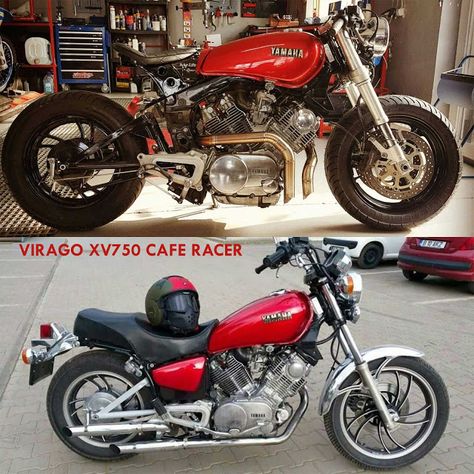 Yamaha Virago XV750 CAFE RACER Conversion RED Cb400 Cafe Racer, Cb 750 Cafe Racer, Virago Cafe Racer, Sportster Cafe Racer, Cb750 Cafe Racer, Brat Bike, Suzuki Cafe Racer, Honda 750, Retro Bikes