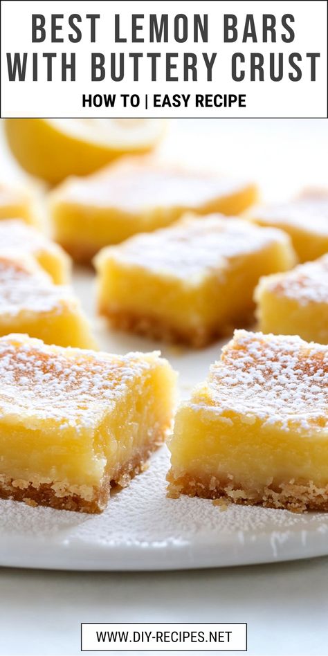 These easy lemon bars feature a rich, buttery crust and a sweet, tangy lemon filling. A refreshing dessert that’s always a crowd-pleaser! Taste Of Home Lemon Bars, Sourdough Lemon Bars, Recipes To Use Up Lemons, Lemon Bars With Graham Cracker Crust, Lemon Bars 9x13 Pan, Lemon Curd Recipe Desserts, Easy Dessert Recipes For A Crowd, Lemon Desserts With Fresh Lemons, Recipes With Lemon Curd