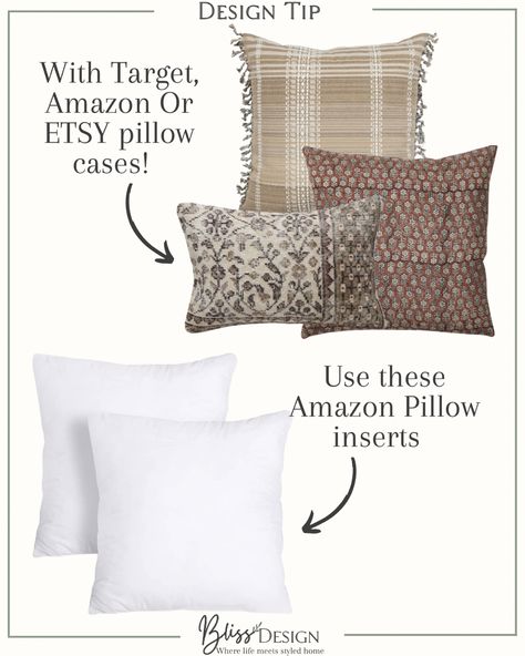 Diy Throw Pillow Insert, Target Pillow Combinations, Down Pillow Inserts, Pillow Inserts Size Guide, Throw Pillow Insert Guide, Amazon Pillow Covers, Pillow Hacks, Target Pillows, Throw Pillow Inserts