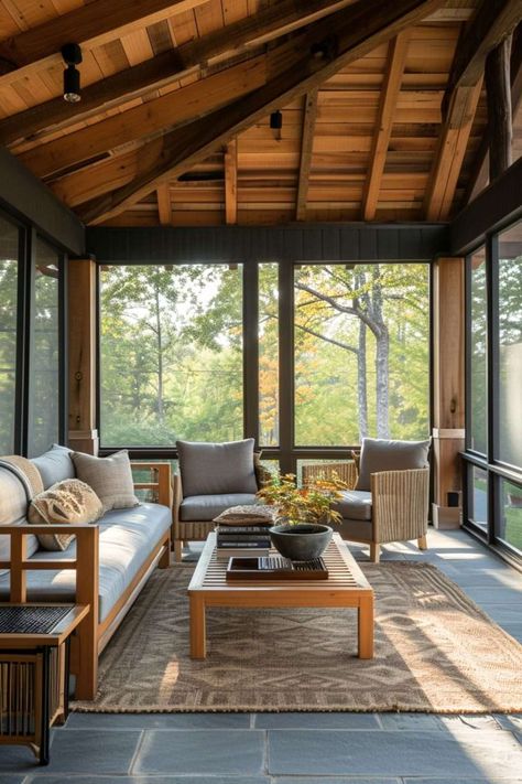 7 Benefits of a Screened-In Porch: Transforming Your Living Space - Melanie Jade Design Kitchen To Screened In Porch, Sleeping Porch Screened In, Three Season Room Ideas Enclosed Porches, Black Screened In Porch, Screened Porch Furniture, Screened In Porch Cost, Three Seasons Room, Cottage Muskoka, Small Screened In Porch