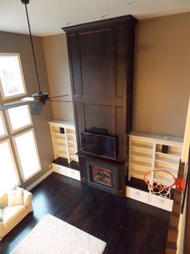 2 Story Fireplace Ideas, Tv Built Ins, 2 Story Fireplace, Two Story Fireplace, Fireplace Design Ideas, Tv Mounted, Traditional Family Room, High Ceiling Living Room, Fireplace Remodel