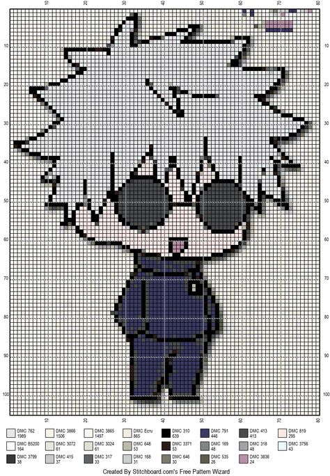 Jujitsu Kaisen Pixel Art, Pixel Anime Art, Grid Pattern Crochet Pixel Art, Anime Cross Stitch Patterns Free, Anime Crochet Tapestry, Anime Crochet Ideas, Crochet Cross Stitch, Pixel Art Pattern Black And White, Jjk Crochet Pattern