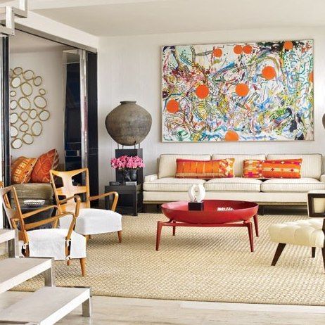 Inspiring Living Rooms of Architects and Designers : Architectural Digest Art On The Wall, Contemporary Living Room Design, Design Salon, Colourful Living Room, Family Room Design, Contemporary Living Room, A Living Room, Contemporary Bedroom, Architectural Digest