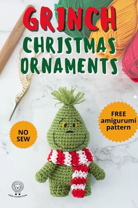 Crochet Farm, Preparing For Christmas, Christmas Amigurumi, Crochet Ornament Patterns, Christmas Crochet Patterns Free, Crocheted Christmas, Grinch Ornaments, Crochet Xmas, Crochet Christmas Decorations