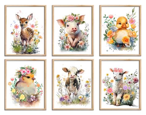 PRICES MAY VARY. 👍◆This set of 6 unframed posters features watercolor illustrations of various farm animals, including a duck, cow, pig, sheep, Sika deer and chicken. Each print measures 8" x 10" inches, allowing you the freedom to choose your own frames, colors, and arrangements that suit your nursery decor perfectly. 👍◆Crafted with attention to detail, our watercolor farm animals wall art prints capture the innocence and charm of these beloved creatures. The vibrant and soothing tones of the Farmhouse Kids Room, Farm Baby Shower Theme, Farm Animals Nursery, Watercolor Farm Animals, Watercolor Nursery Animals, Room Farmhouse Decor, Farm Nursery Theme, Animal Wall Art Prints, Baby Watercolor