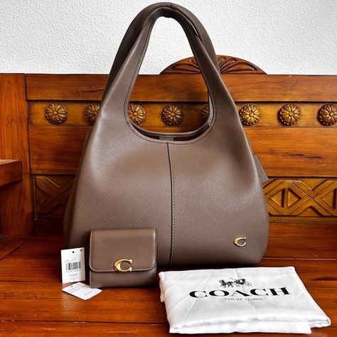 Coach Lana shoulder bag + bandit wallet SET in dark stone Lana Shoulder Bag Coach, Coach Lana Bag, Vision 2025, Shoulder Bag Coach, Coach Website, Polished Pebble, Trifold Wallet, Coach Handbags, Pebbled Leather