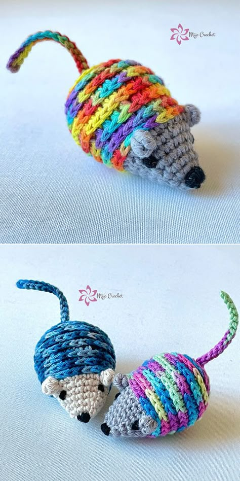 Colorful And Tiny Amigurumi Mice – 1001 Patterns Crochet Mouse Toy For Cat, Crochet Patterns For Thread Yarn, Amigurumi Cat Toy Free Pattern, Crochet Mouse Cat Toy Free Pattern, Yup Yips Crochet, Free Cat Toy Crochet Patterns, Crochet Mouse Cat Toy, Cat Crochet Toy, Cat Toys Crochet Pattern Free