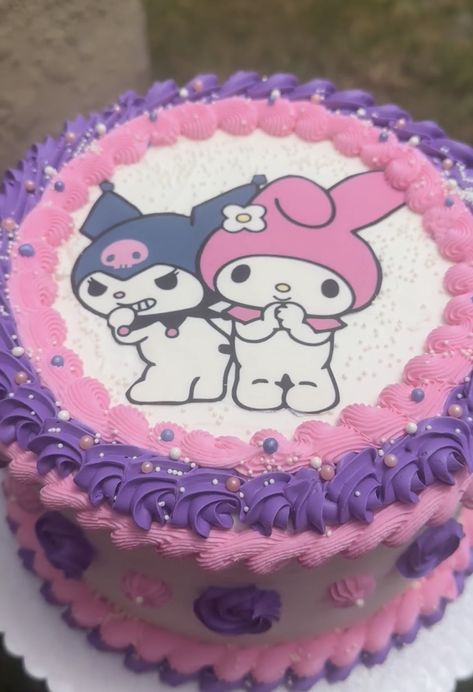 Melody Cake, Kuromi And My Melody Cake Ideas, Kuromi Cake Design, Pastel My Melody, Kuromi And My Melody Birthday, Kuromi And My Melody Cake, Cakes For Kids, My Melody Birthday Cake, Pastel Kuromi