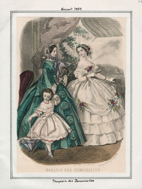 Magasin des Demoiselles August 1859 LAPL 1869 Fashion, 1850s Fashion, 1860s Fashion, Steampunk Festival, 1860 Fashion, Victorian Era Fashion, Historical Eras, 1800s Fashion, Victorian Ladies