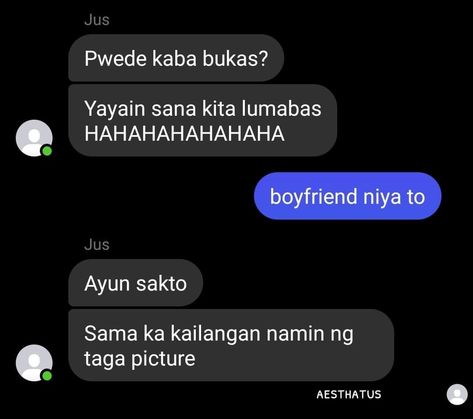 Convo Messenger, Memes Filo, Pinoy Humor, Sweet Messages For Boyfriend, Reaction Photos, Funny Face Photo, Funny Chat, Tagalog Quotes Funny, Hand Pic